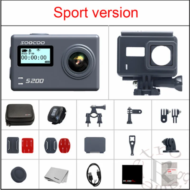 Экшн камера SOOCOO S200 Ultra HD 4K NTK96660 + IMX078 с Wi Fi Gryo Голосовое управление внешний микрофон