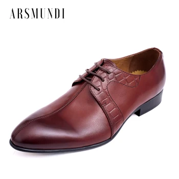 

Men's Casual Shoes Genuine Leather Round Toe Retro Style Genuine Leather Dress Wedding Business Shoes 2019 New Lace-up