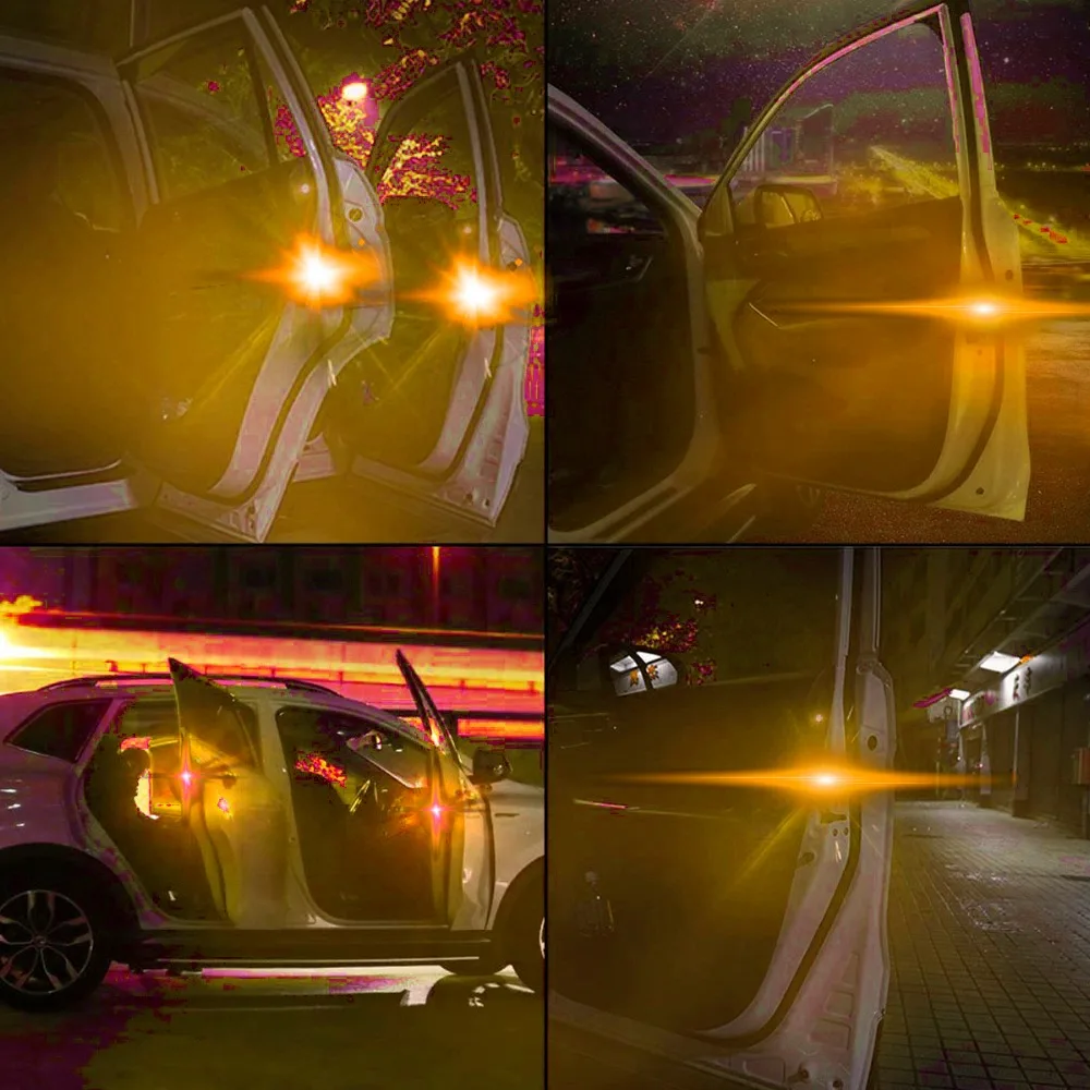 2pcs Yellow Auto Car Door Strobe Light Rearing Anti Collision Police
