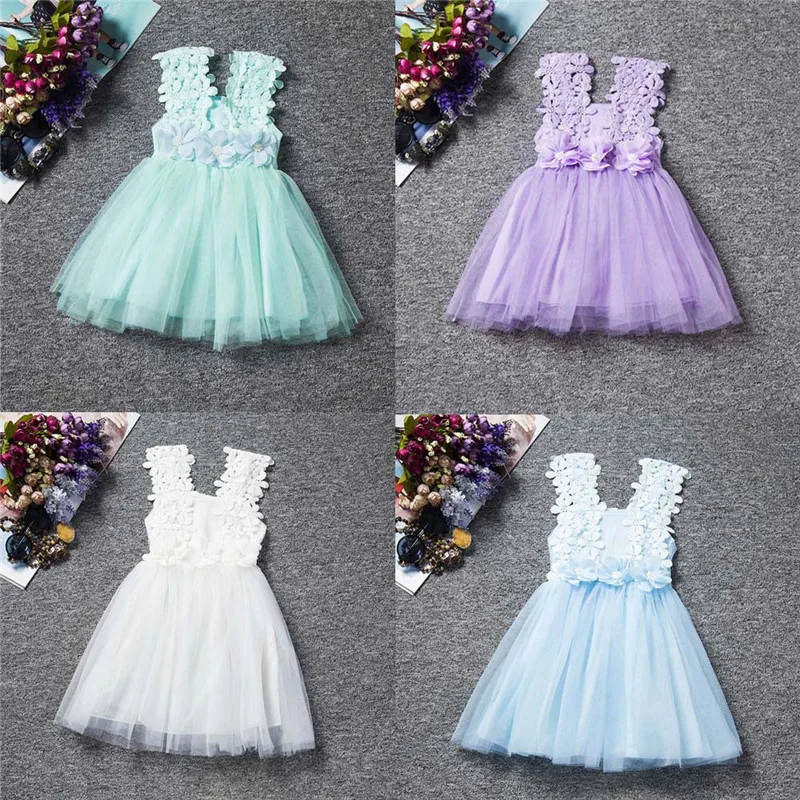 

Dance Dress Children Lace Sling Baby Girls Lace 3D Flower Hollow Tulle Flower Gown Fancy Dress Dridesmaid Summer Girl Dress