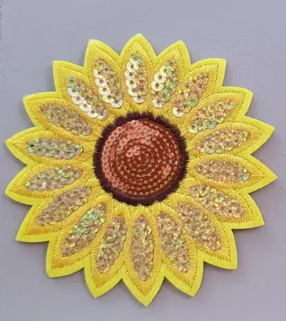 

10cm Sunflower Sequins Iron On Patches Badge Appliques Diy Apparel Accessories For Jacket Clothing Patchworks 10pcs/lot