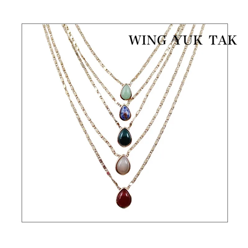 

wing yuk tak 2018 New Multilayer Necklace Fashion Vintage Stone Water Drop Pendant Necklace For Women Charm Jewelry Wholesale