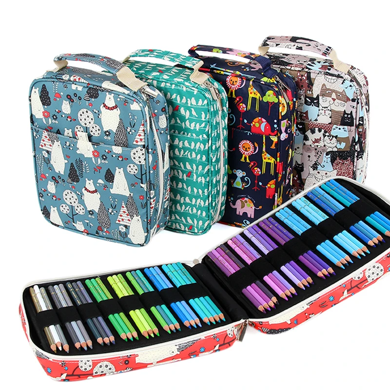 Günstige Kreative 150 Solt Große Kapazität Farbige Bleistift Fall Cartoon Tier Floral Print Multifunktionale Bleistift Tasche Pen Box Kunst Liefert