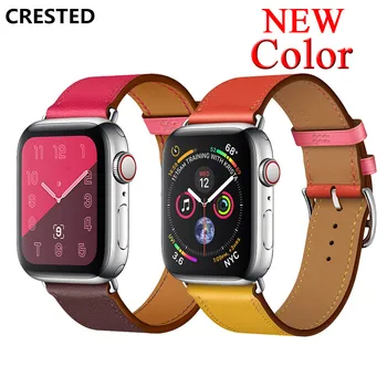 

CRESTED Strap for apple watch band 3 42mm 44mm iwatch series 4 3 2 1 40mm 38mm Genuine Leather Single tour bracelet Wristband