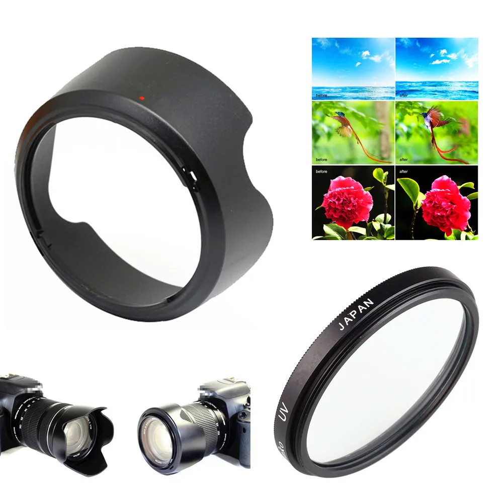 

58mm UV Filter EW-63C Lens Hood for Canon EOS 250D 200D 100D SL3 SL2 SL1 Kiss X10 X9 with EF-S 18-55mm f/4-5.6 is STM Lens