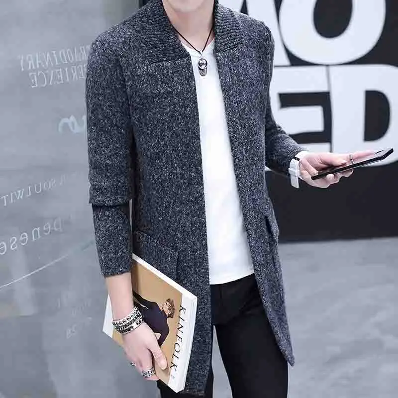 Весенне-осенняя одежда с длинным рукавом Трикотажный кардиган свитер Для мужчин; Корейская версия самосовершенствования сплошной Цвет пальто Тенденции моды - Цвет: Темно-серый