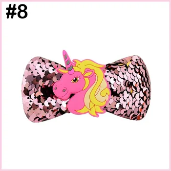 

free shipping 200pcs Cartoon Sequin Hair Bows Headbands Rainbow Unicorn Hairbands Cute Children Hair hoop Headwear For Girls