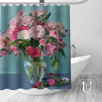 

Custom Flower painting Bath Curtain Fabric Modern Shower Curtain bathroom beautiful Curtains Bath decor