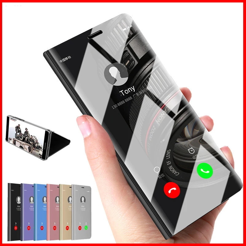 

360 Full Cover Clear View Smart Mirror Leather Flip Case For Huawei Mate 10 Pro Lite Honor 10 Flip v10 Nova3 3i Back Cover Case