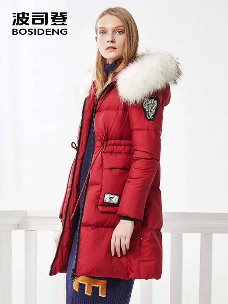 

BOSIDENG women's big real fur collar long down jacket female fashion thick warm winter down outerwear high-waisted B70141106