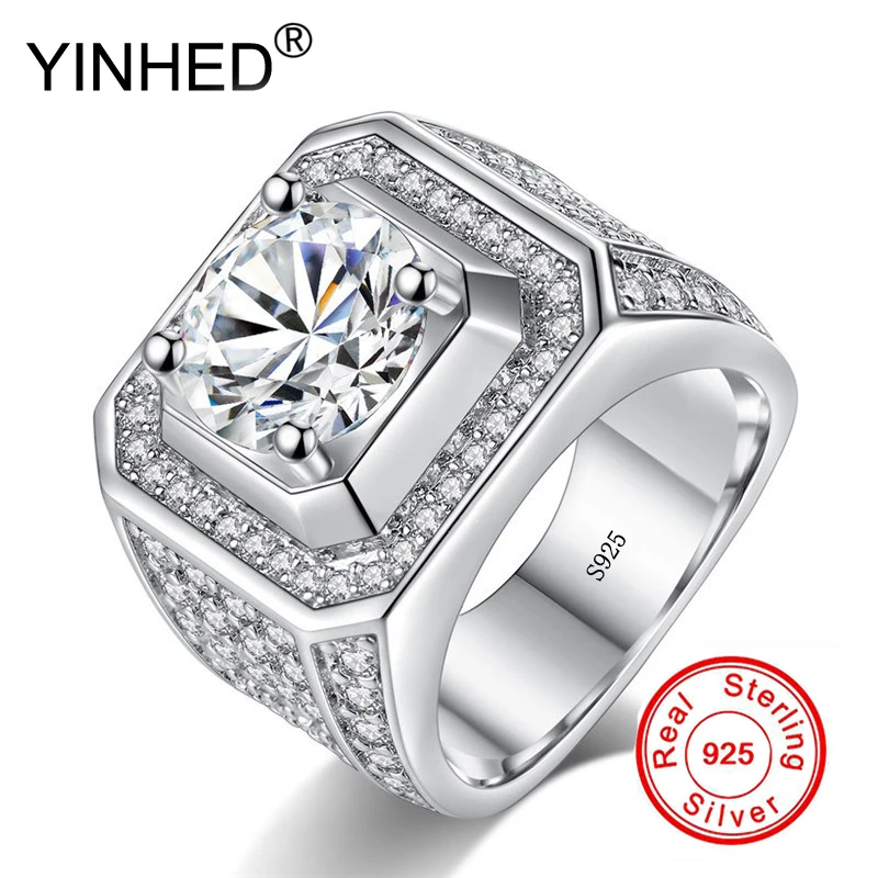 

YINHED Victoria Wieck Men Fashion Jewelry Solid 925 Silver Ring 2 Carat Round CZ Diamant Wedding Band Engagement Ring ZR591