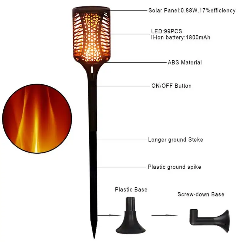 1 шт./2 шт. 99LED Солнечный мерцающий свет пламени Открытый водонепроницаемый дворовый фонарь лампа садовые украшения для двора огни