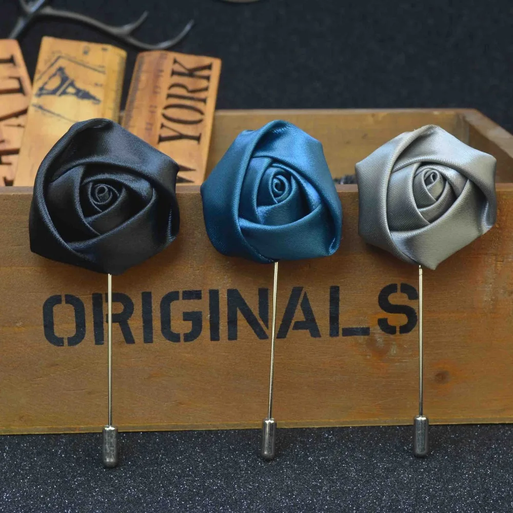 

20 pcs/lot , Mens Flower Lapel - Mens Rose Lapel Pin - Wedding Boutonniere - Satin Lapel Pin - Lapel Flower