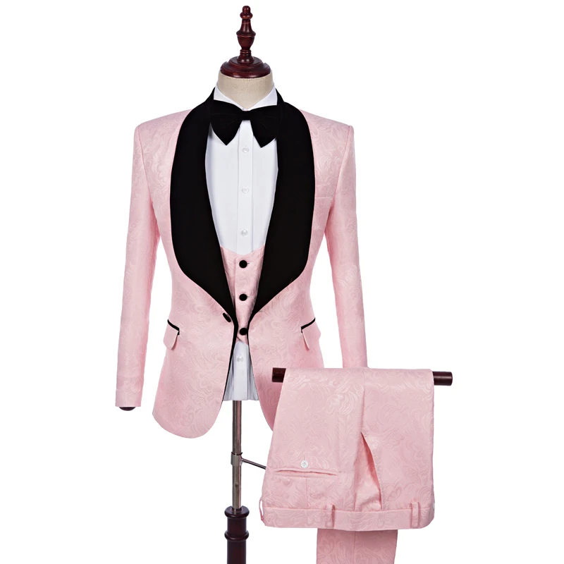 2017 Марка Розовый Для мужчин S цветочный блейзер конструкции пиджак Slim Fit костюм куртка жилет брюки Для мужчин свадебные Смокинги для