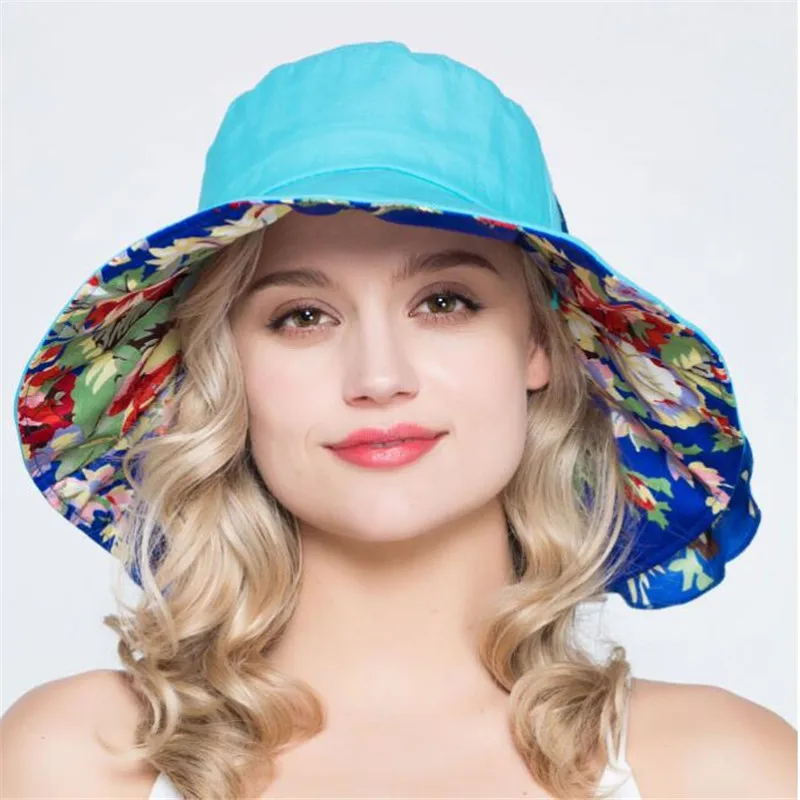 Xthree летние шляпы для женщин Дамы с большими полями хлопок пляжная кепка Солнцезащитная шляпа женский английский стиль - Цвет: Небесно-голубой