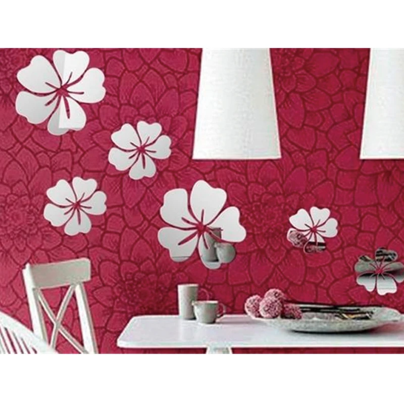 New Style Acrylic Wall Flower Shaped Mirrors Stickers Creative Acrylic Wall Flower Shaped Mirrors