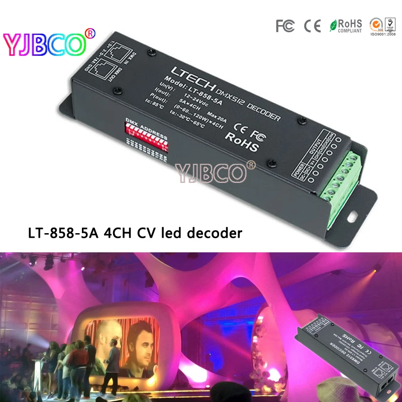 

led controller DC12-24V input;5A*CH Max 20A output LT-858-5A;4CH CV DMX Decoder for led lights