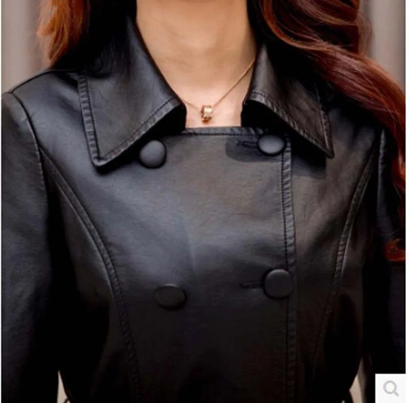 Plus Mode Tranchée Cuir De Veste Manteau Ae352 Hiver La Nouvelles Pu 5xl En Taille Marque Mince Longue Femmes 2016 Noir AxOT48qw