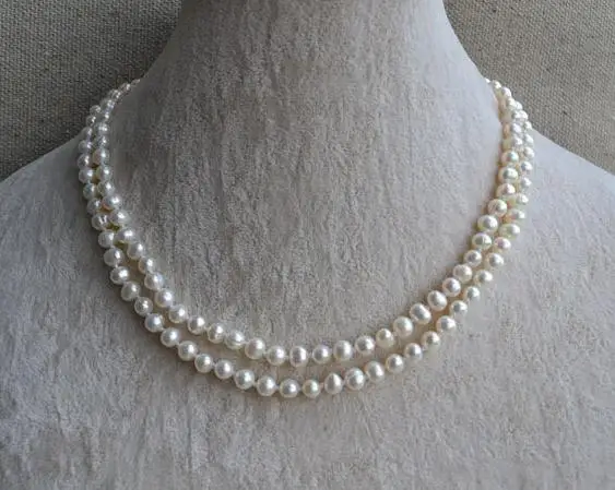 

Real Pearl Jewellery,White Color Natural Freshwater Pearl Necklace,2 Rows 16-17inches 5-6mm Double Strand Pearls Jewelry
