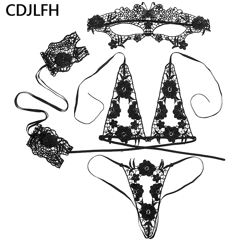 4Pcs Sexy Bra Set Plus Size Women Lace Transparent Underwear Porn Wire Free Push Up Bralette Lingerie Set Sexy Intimates Bra+Set