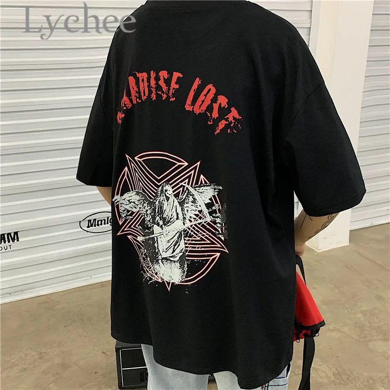 

Lychee Harajuku Ghost Star Letter Print Female T Shirts Short Sleeve Crew Neck Loose Summer Women T-Shirts Top Tees