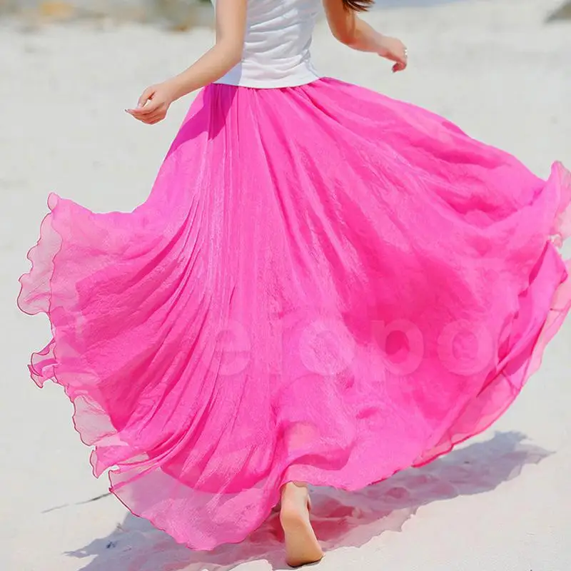 

2019 New Spring And Summer Women's Big Show Thin Bohemia Golden Silk Chiffon Skirt Of The Beach Long Skirt Free Shipping