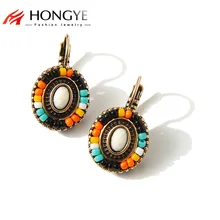 2017 New Bohemian National Wind Flower Earring Clip On The Earrings Wholesale Cheap Colorful Resin Beads