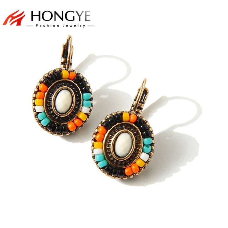 

2018 New Bohemian Earrings For Women Wind Flower Earring Clip On Earrings Colorful Resin Beads Brincos