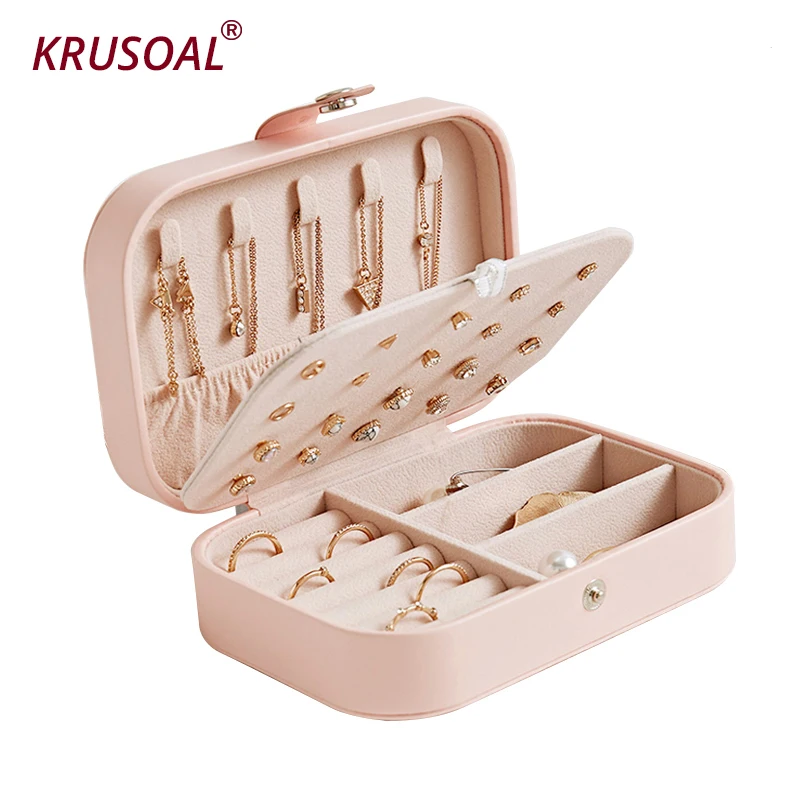 

Travel jewelry packing box Simple Girl Earrings Multi-function Jewelry display Box Protable Leather Earrings Ring Birthday Gift