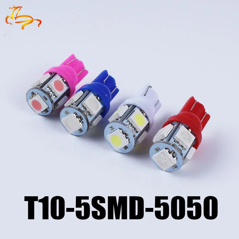 100 шт. T10 5SMD DC 12 в 1 Вт 5050 192 168 194 W5W wit/blauw/rood/groen/geel Xenon Led Клин Gloeilamp Voor Авто Стайлинг|style