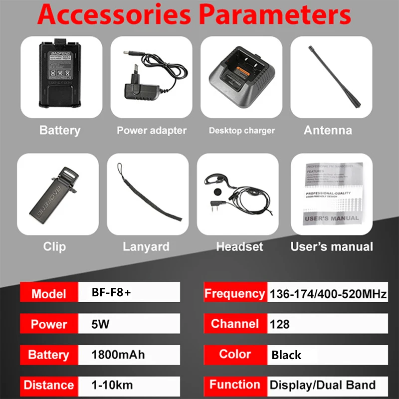 Baofeng BF-F8+ Upgrade New Walkie Talkie Police Two Way Radio Pofung F8+ 5W UHF VHF Dual Band Outdoor Long Range Ham Transceiver