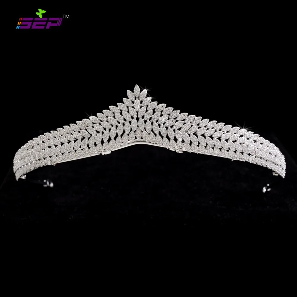 

Full 3A CZ Cubic Zirconia Wedding Bride Leaves Tiara Crown Hair Jewelry Accessories Rhinestone Crystals Tiaras S16239
