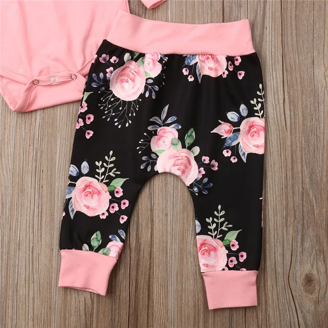 2019 Newborn Baby Girls Sets Autumn Clothes Ruffles Long Sleeve Romper+Floral Pants+Hat Girl 3Pcs Baby Girl Cotton Outfits 0-24M 4