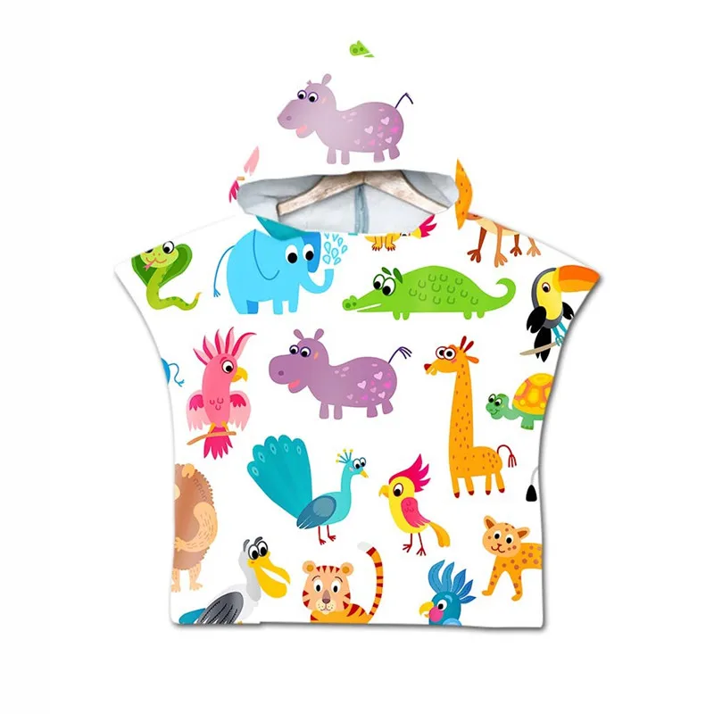 Toalha de Praia para Crianças com Capuz Roupão para Praia de Animais Toalha de Banho Robe com Capuz Estampados Meninos Meninas