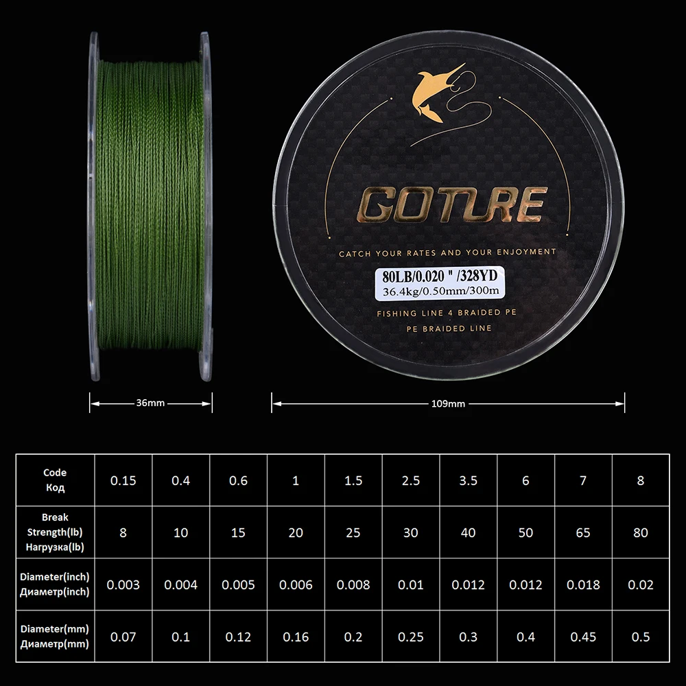 Goture 4 فروع مضفر خيط صنارة الصيد الحبل 300 M 0.07-0.5 مللي متر 8LB-80LB المتعددة الشعيرات خيط صنارة الصيد حبل الصيد اكسسوارات يتناول