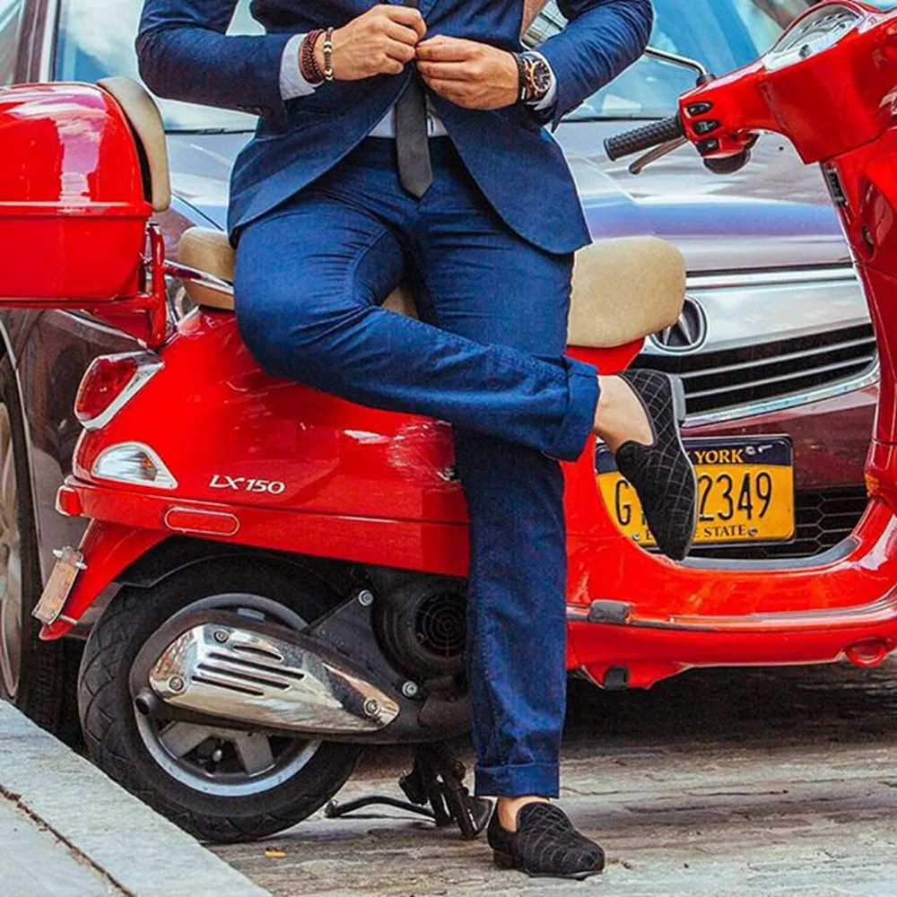 Con Zapatillas Patrón Plaid Zapatos Mano Hombres A Hechos Terciopelo Negro Costura Boda Estilo Fumar Los Planos De Británico Fiesta xqF8HPnn
