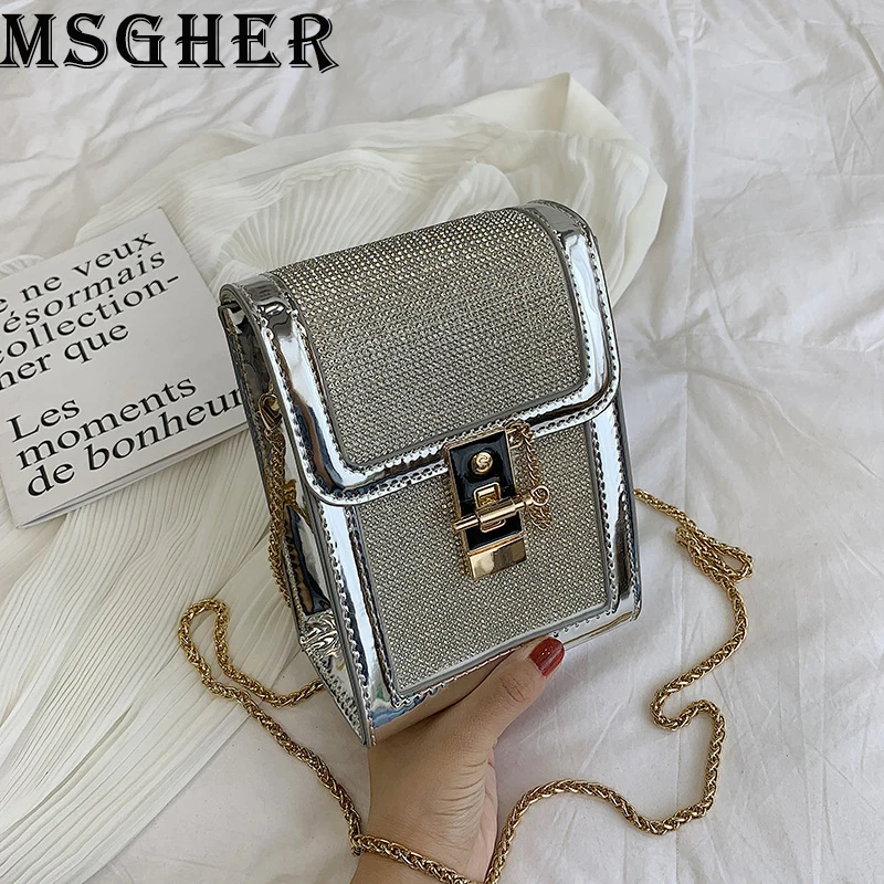 

MSGHER Shoulder Bags Women Summer Fashin Diamonds Small Bags Female Casual Evening Chain Bags Cell Phone Packet
