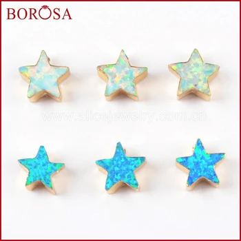 

BOROSA 10PCS 8mm Star Gold Color Fashion Man-made Opal Beads Mixed Colors Japanese Opal Pendant Beads for Necklace Jewelry G1508
