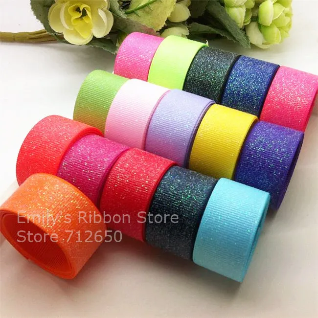 

Free shipping 7/8'' 22mm solid sparkle grosgrain ribbon sparkle sprayed ribbon Bakery clothing Bow Material Gift Wrap tape 10y