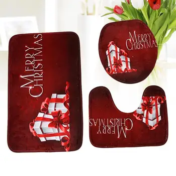 

3pcs/set Bathroom Mat Toilet Rug Non-Slip Soft Comfortable Absorbent Printed Contour Rug Toilet Lid Cover Bath Mat