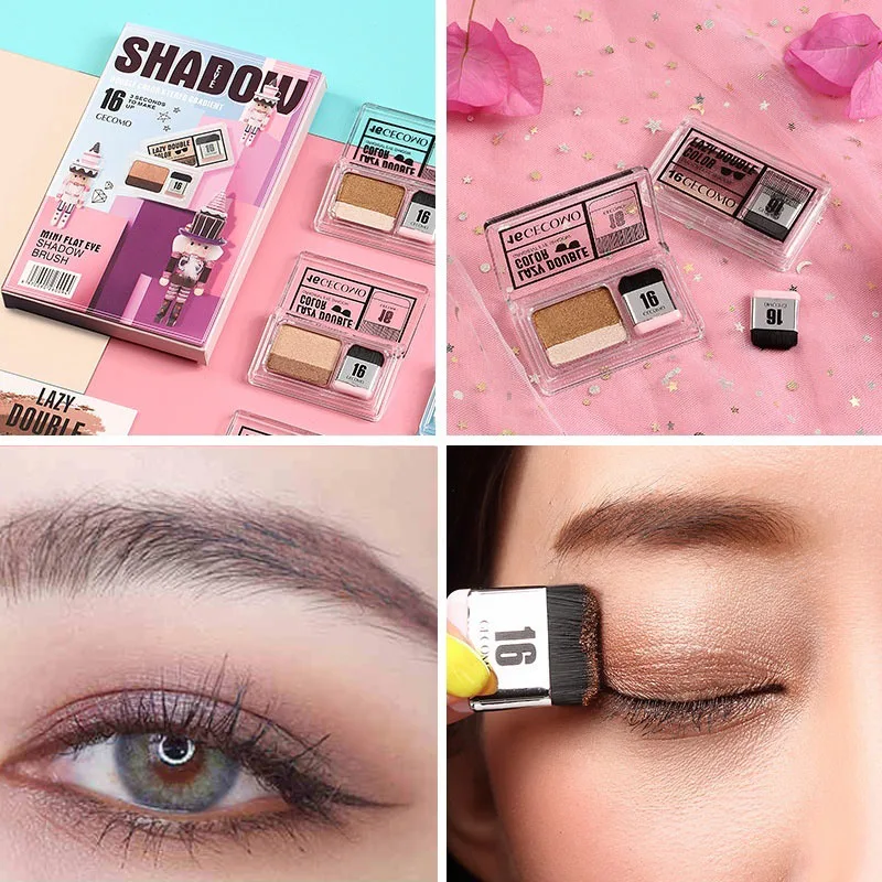 

New 3 Seconds Lazy Eyeshadow Stamp Matte Shimmer Eye Shadow Double Layer Coloured Gradation with Cosmetic Makeup Brush