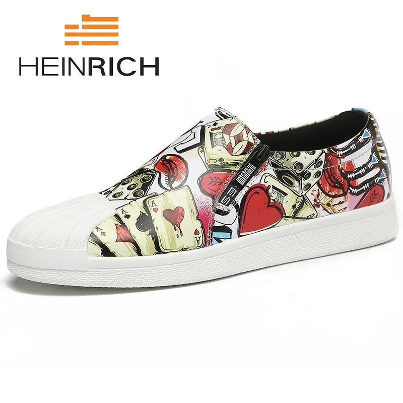 

HEINRICH 2018 Spring Summer Shoes Men Black Print Slip On Low Top Loafers Lightweight Comfortable Man Shoes Herenschoenen