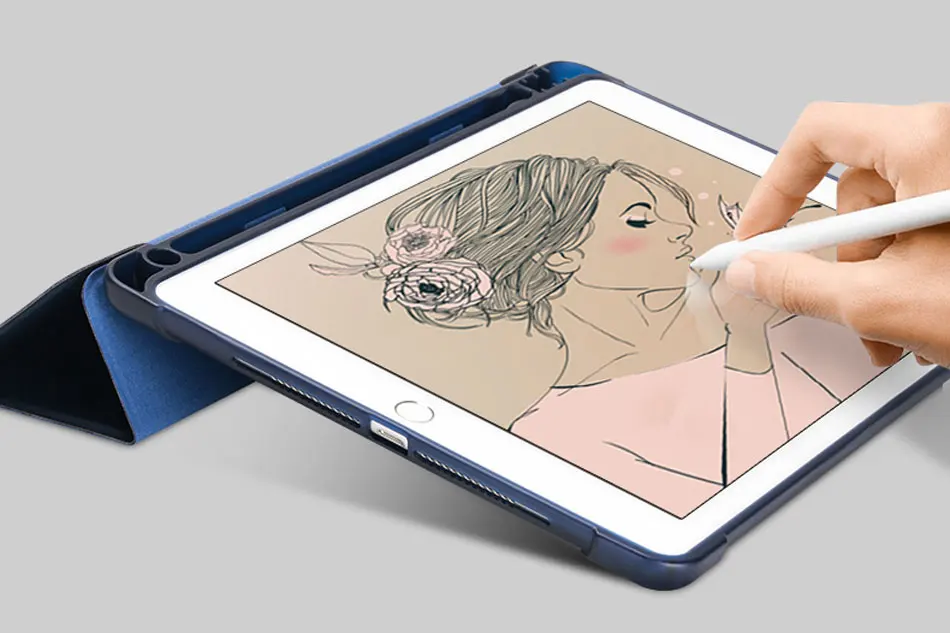 TPU Soft Tablets Case For iPad 9.7 2017 2018 Protective Cover Tri-folded Tablet Case With Pencil Slot For iPad 2018 Case iPad9.7-10