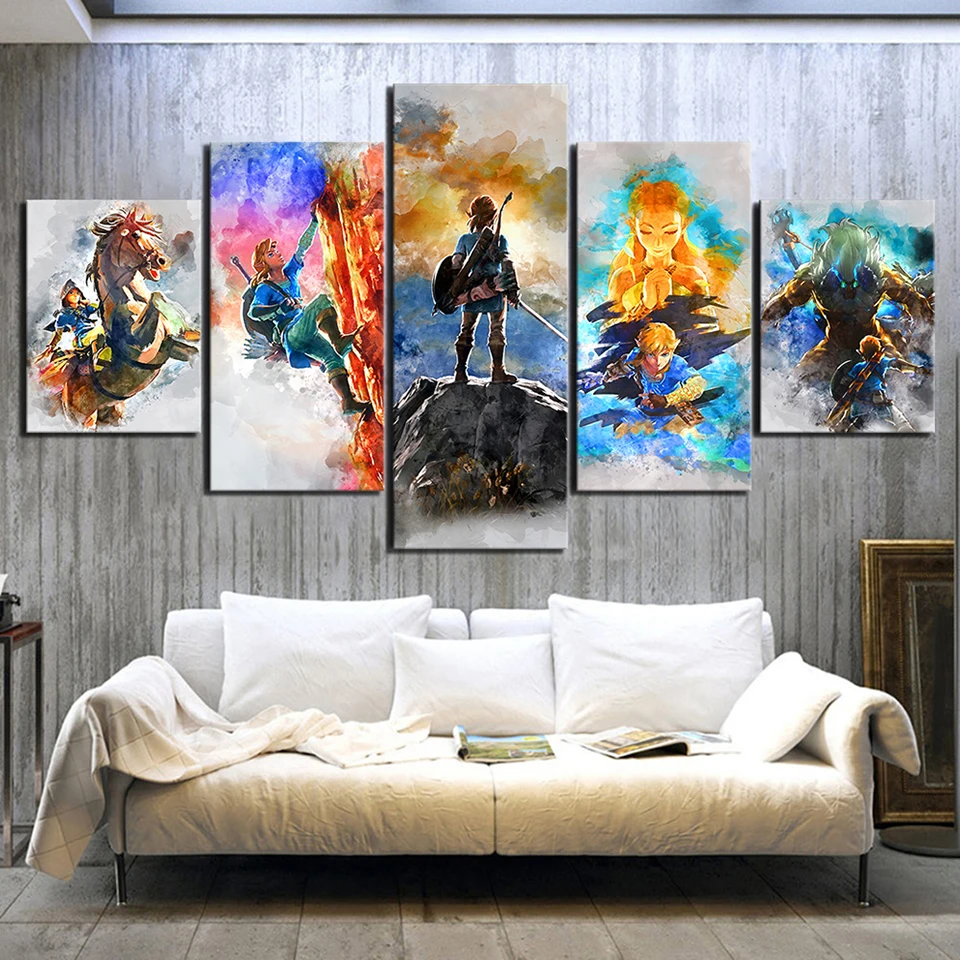

Home Decor Prints Painting 5 Panel The Legend Of Zelda Pictures Game Wall Art Modular Canvas Poster Modern Bedside Background