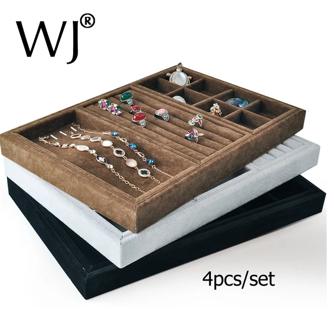 Whole 4pcs Set Velvet Stackable Jewelry Showcase Countertop Whole 4pcs Set Velvet Stackable Jewelry Showcase Countertop Display Tray Multi Functional Rings Necklace Bracelet