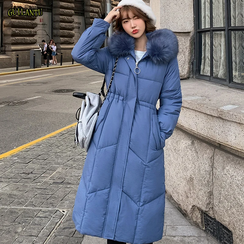 

2019 Fur Hooded Parkas Mujer Winter Thickening Warm Cotton Padded Long Paragraph Jacket Women Plus Size 3xl Slim Female Coat