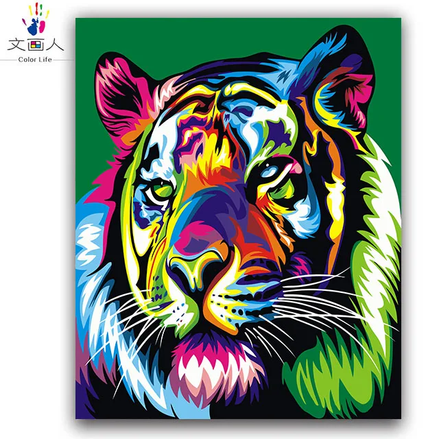 

colorful tiger Wolf abstract animal painting by numbers handwmade with paint kits on canvas drawing for coloring by numbers