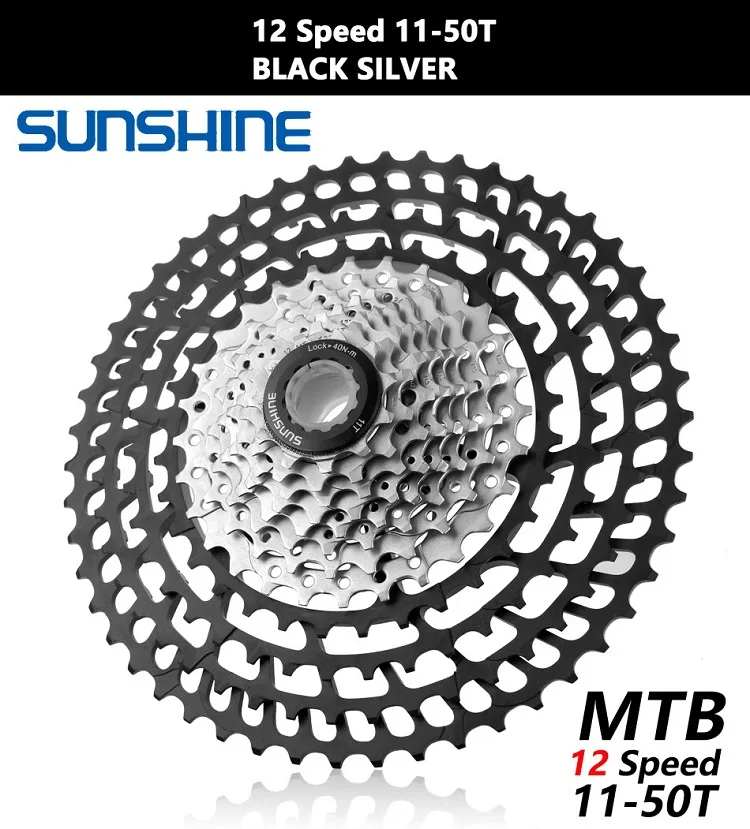 SUNSHINE MTB 12 скоростей кассета 11-50T Сверхлегкая 399 г CNC Freewheel Запчасти для горного велосипеда XTR GX NX - Цвет: 12S 11-50T Silver