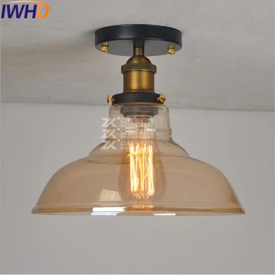 IWHD стеклянный Лофт промышленный потолочный светильник Эдисона, светодиодный светильник для гостиной, плафон, Ретро винтажный потолочный светильник - Цвет корпуса: 25cm