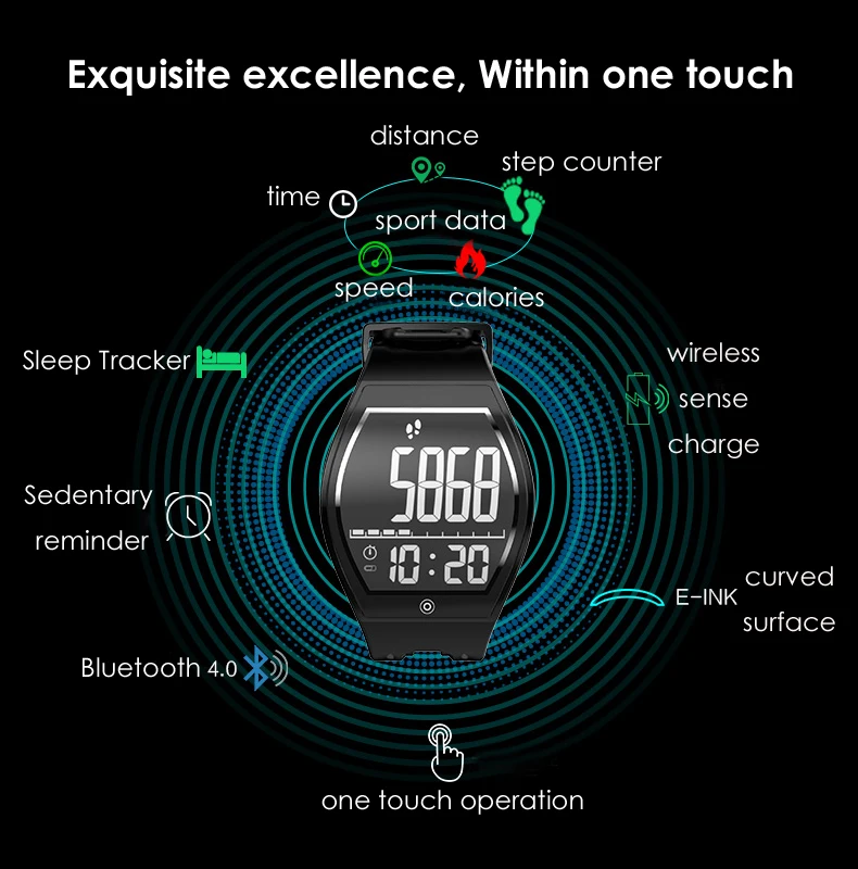 Фитнес Шагомер Bluetooth Смарт E-ink дисплей носимые здоровья на открытом воздухе спортивные часы
